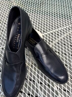 Bally Switzerland Navy Leather Loafers –Vintage Designer Slip On Shoes